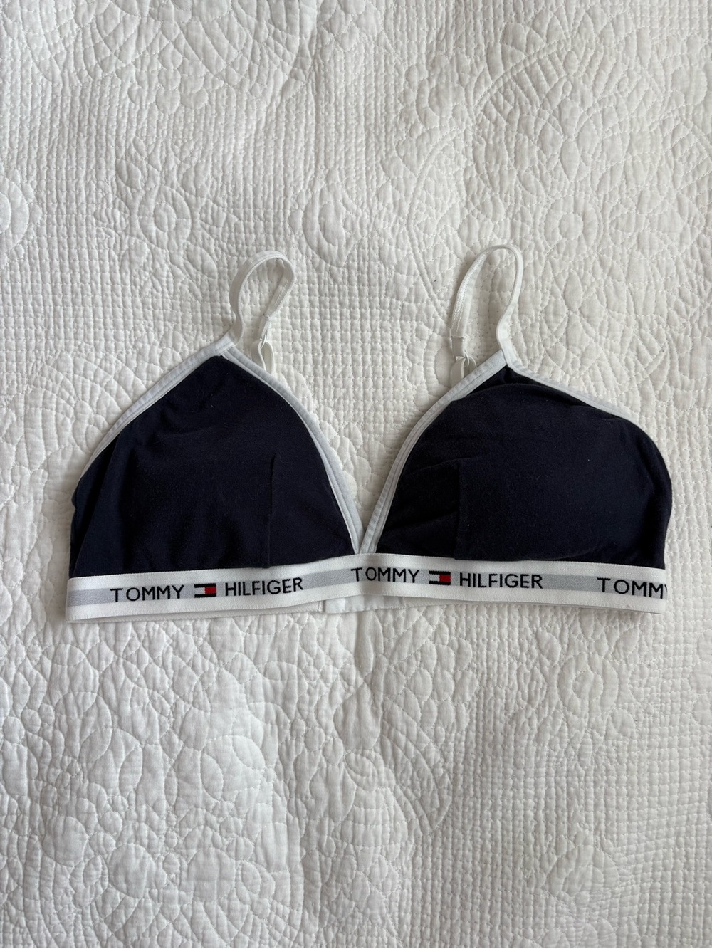 Tommy Hilfiger Navy, White & Red Logo Triangle Bralette